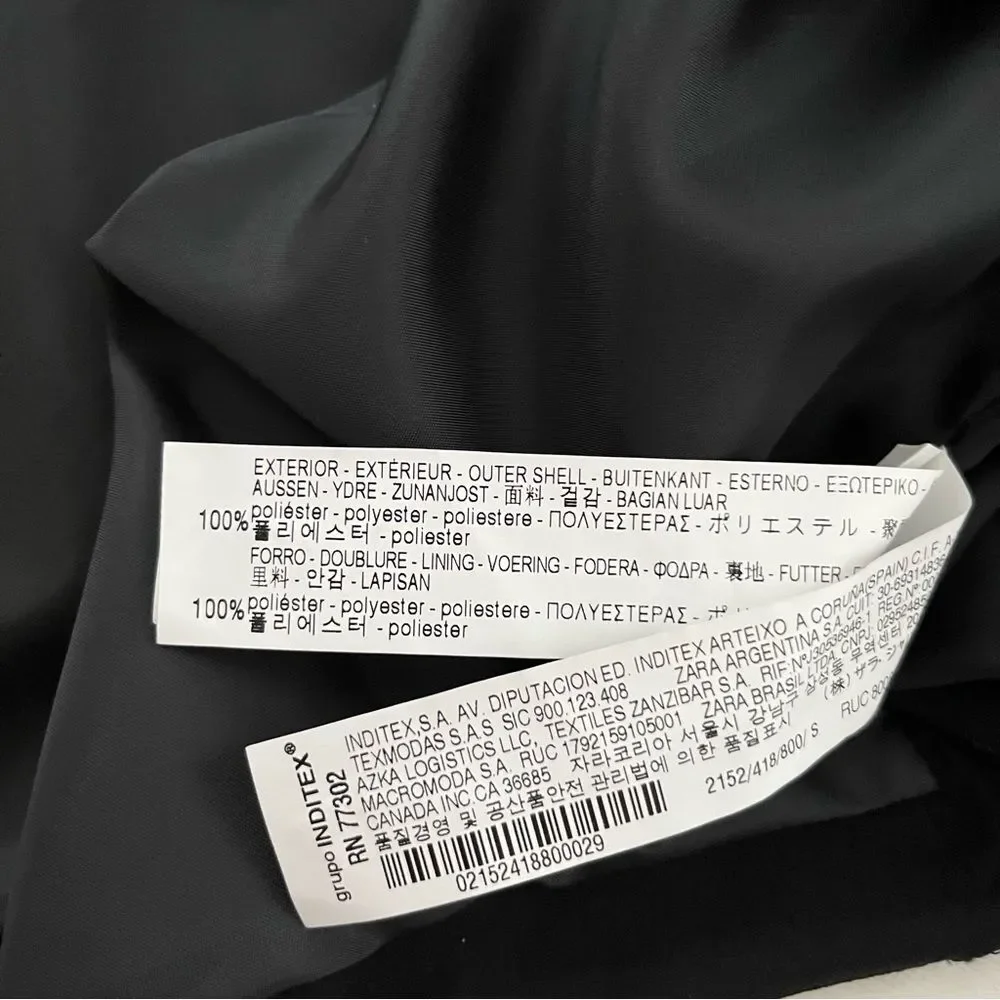 Zara Black Crepe Full Zip Ruffle Bell Sleeve Jacket, Size S NWOT